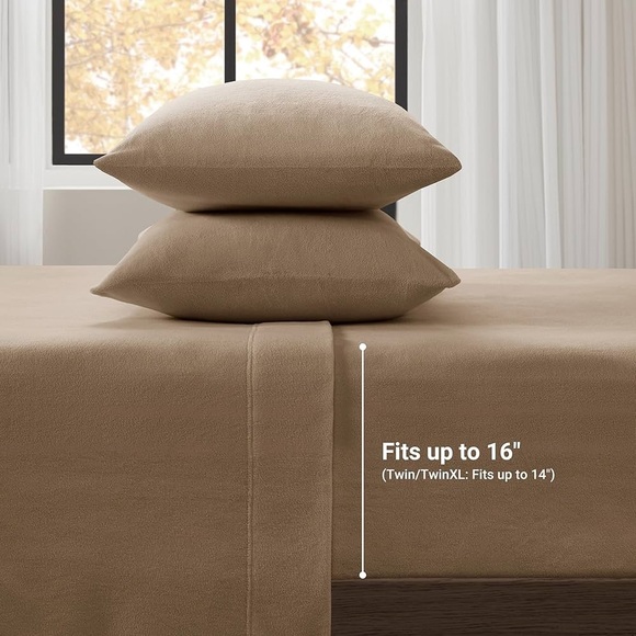 True North by Sleep Philosophy Micro Fleece Sheet Set, 16” Deep King, Brown,4 pc